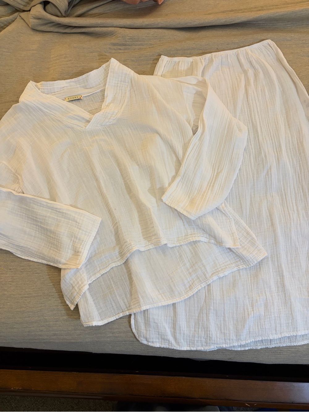 Stark x White Cotton Gauze 2 Piece Set Tunic Top Midi Skirt Made USA Size L